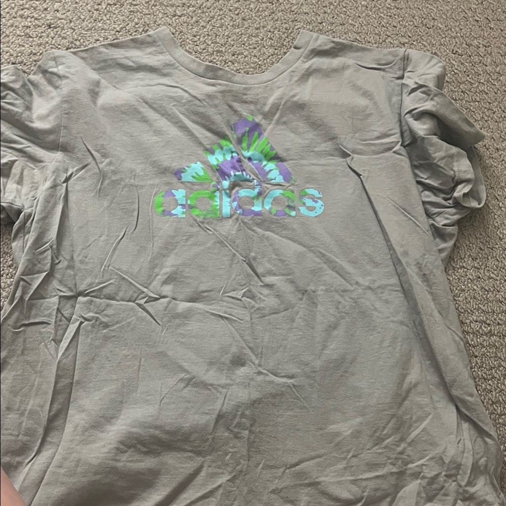 Adidas Gray Tee with Multicolor Logo